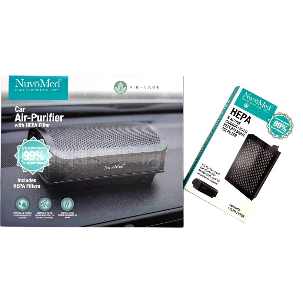 NuvoMed Car Air Purifier True HEPA 12V Plug Portable Odor Remover Bonus Filter - Picture 2 of 8